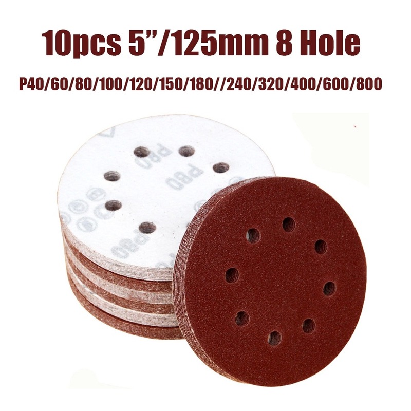 Set 10 Tấm Giấy Nhám 5 Inch 125mm 40-2000 Móc Và Vòng Giấy Nhám