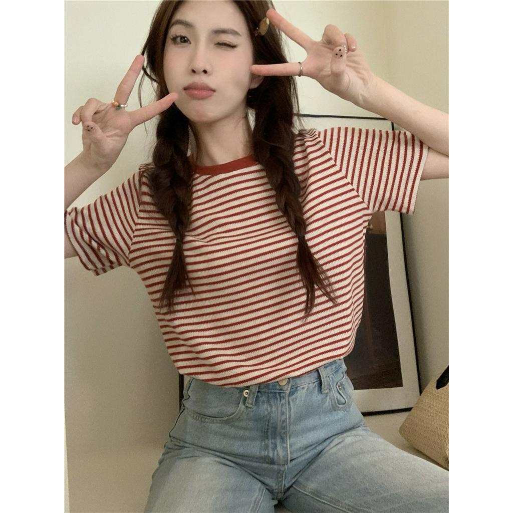 Áo Thun Sọc Ngắn Tay Cổ Tròn Waffle 62527