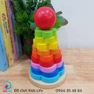 Đồ Chơi Gỗ - Tháp Hoa Cầu Vồng - Đồ Chơi Lắp Ráp