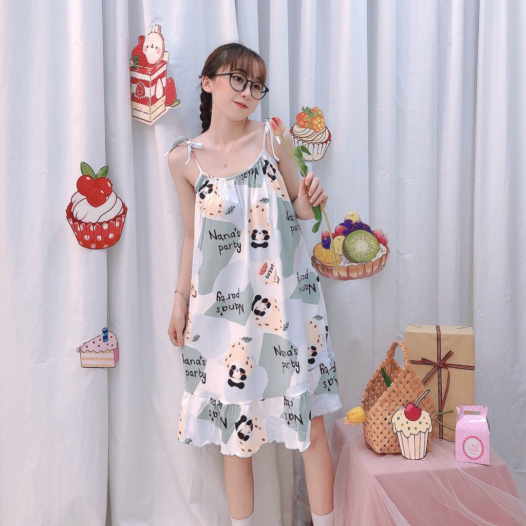 Váy ngủ nữ 2 dây, váy bầu 2 dây MÙA HÈ, có dây buộc tùy chỉnh cao thấp,chất mềm mát có size từ 40 - 70kg