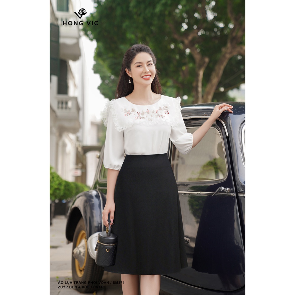 Chân váy nữ thiết kế Hong Vic dập ly đen dài CV152