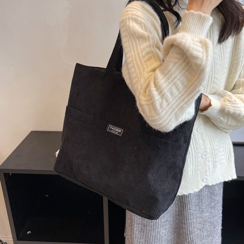 Túi Xách tote Vải Nhung Kẻ Cỡ Lớn Thời Trang Thanh Lịch