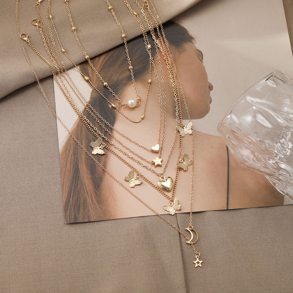 Set 6 Vòng Cổ Choker Nhiều Lớp Hình Bướm/Mặt Trăng/Trái Tim Phong Cách Cổ Điển Dành Cho Nữ