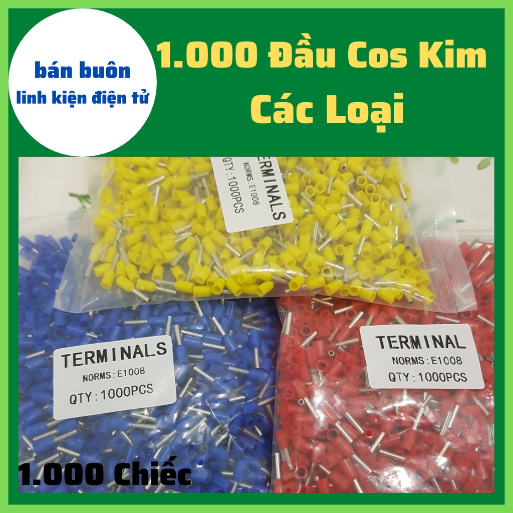 1.000 Đầu cos kim rỗng các loại, đầu cốt dây điện, cos kim rỗng, cốt kim,