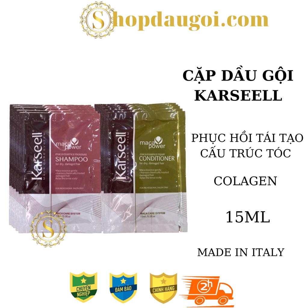 Dầu gội dầu xả Karseell Collagen phục hồi hư tổn siêu mềm mượt 15mlx2