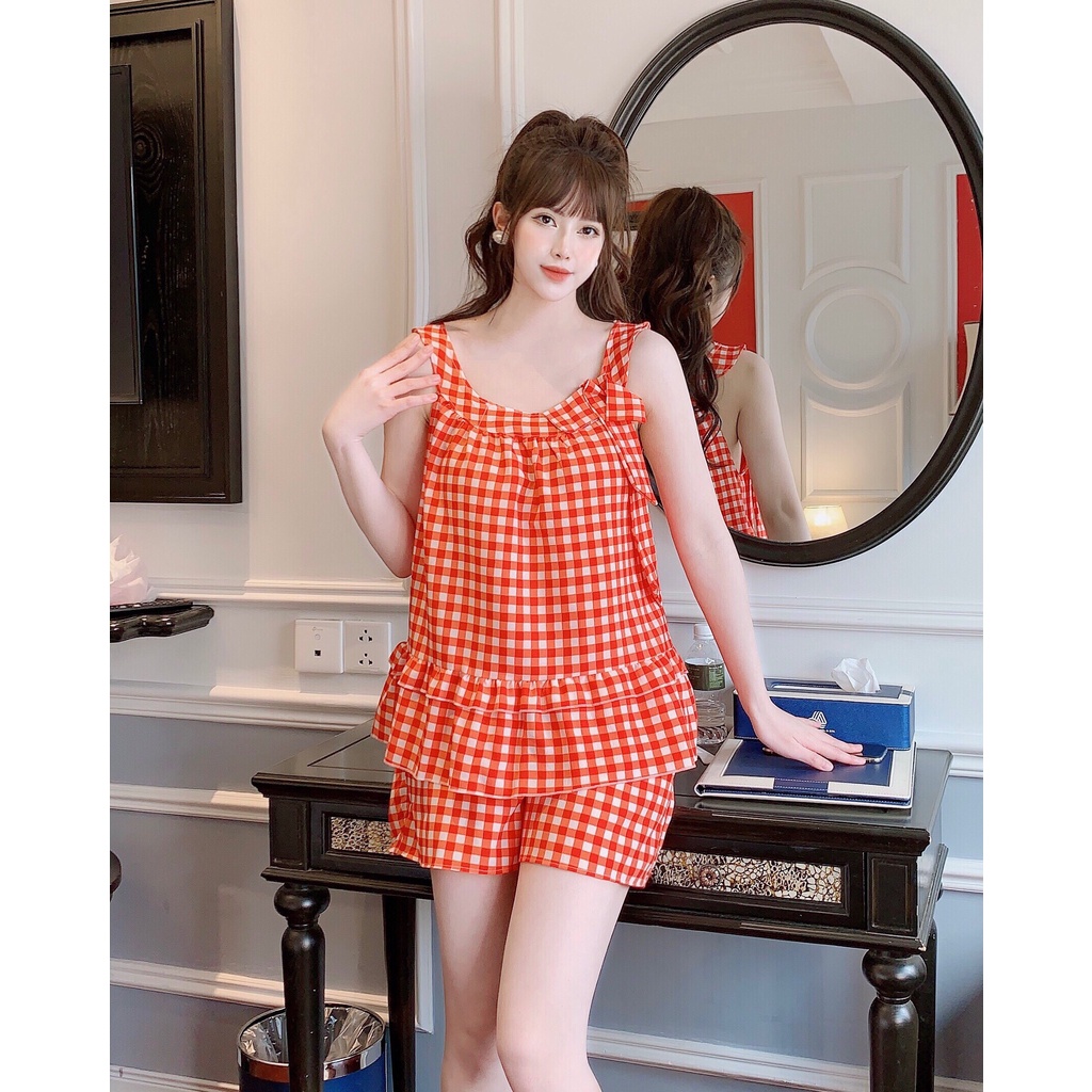 Đồ bộ LỤA ĐÙI CARO MỀM MÁT DỄ THƯƠNG thời trang