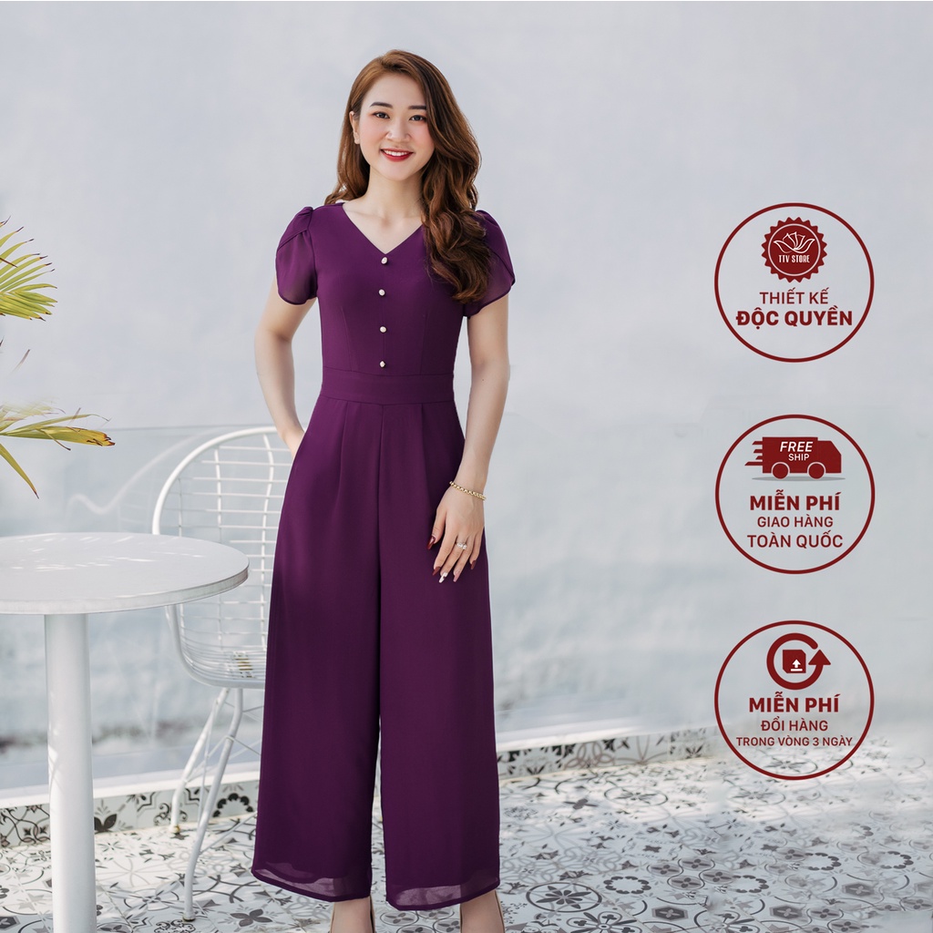 Quần ống rộng trung niên thiết kế công sở hoặc dạo phố cổ V kết nút - Tím huế - TTV882 TTV Store