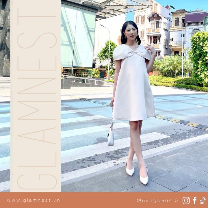 Váy Bầu Đẹp Đầm Bầu Diện Tết Thời Trang Vải Taffta Cao Cấp GLAM NEST VN004