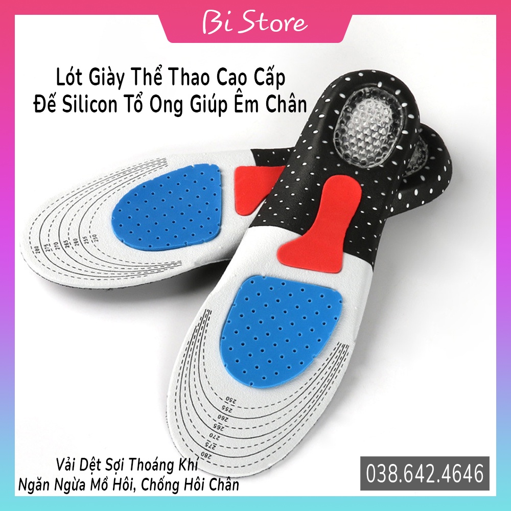 Lót giày thể thao cao cấp đế silicon tổ ong giúp êm chân, vải dệt sợi thoáng khí ngăn ngừa mồ hôi, chống hôi chân