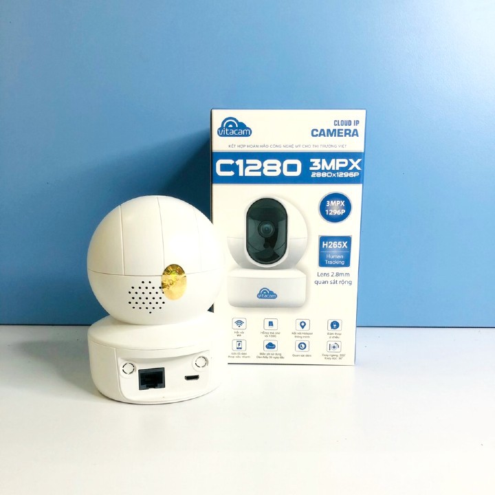 Camera IP C1280 Vitacam 3.0Mpx Ultra HD Công nghệ AI Xoay 360 Độ