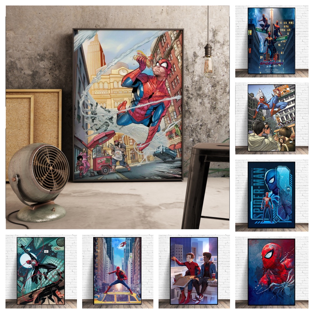 Tranh Vải Bạt Treo Tường In Hình Người Nhện Marvel Trang Trí Nhà Cửa