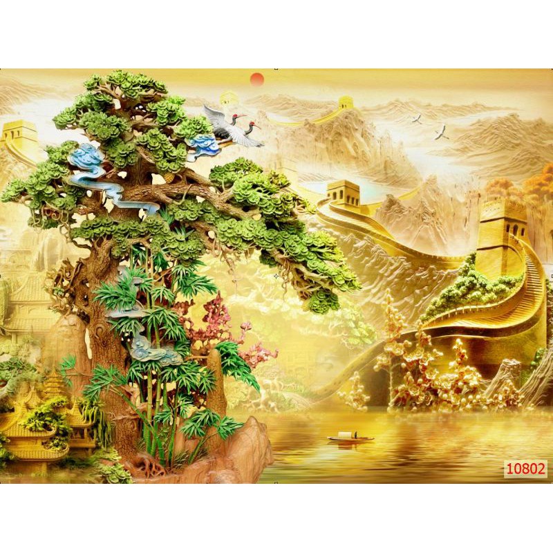tranh vạn lý trường thành 3d dán trang trí tường keo sẵn