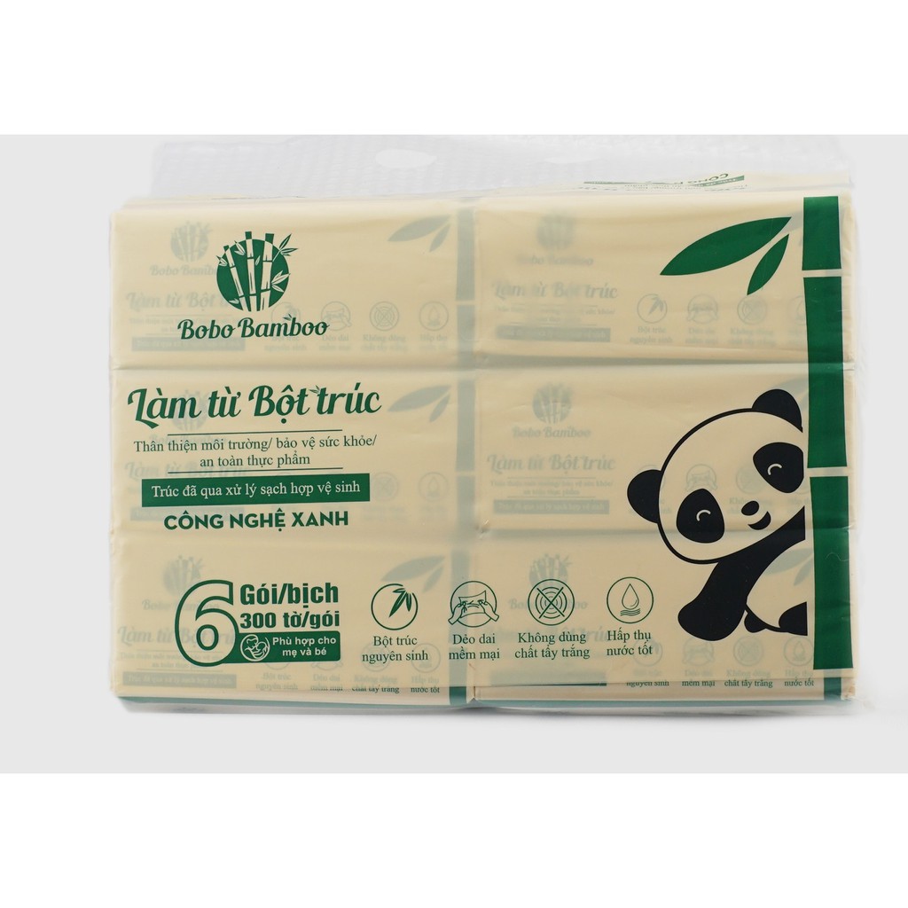 Combo 4 Cuộn Khăn Giấy Không Lõi +2 Gói Khăn Giấy Rút Làm Từ Bột Trúc Siêu Dai Bobo Bamboo