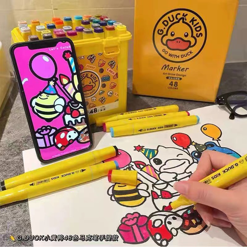 Bút màu dạ Marker G.DUCK KISD hai đầu họa cụ tô màu vẽ tranh anime chuyên nghiệp Bộ 48 khay nhựa hộp nhựa cao cấp