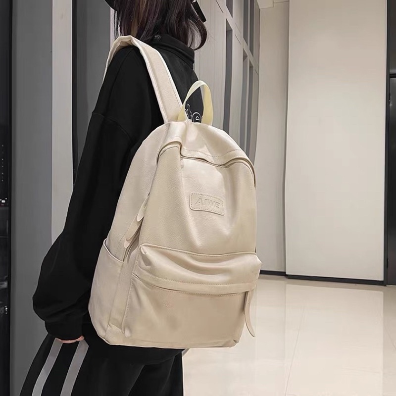 Ba lô nam nữ basic gam màu mốc da trơn cỡ trung bình to học sinh viên đi làm vs du lịch trẻ trung streetwear