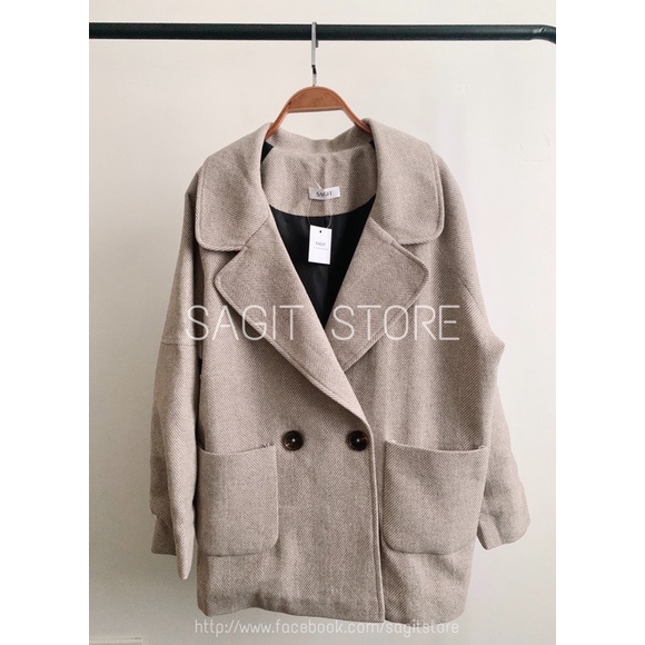 ÁO KHOÁC DẠ XƯƠNG CÁ KEM GHI ĐEN DÁNG LỬNG HÀN QUỐC THIẾT KẾ PHOM RỘNG OVERSIZE 50-75kg