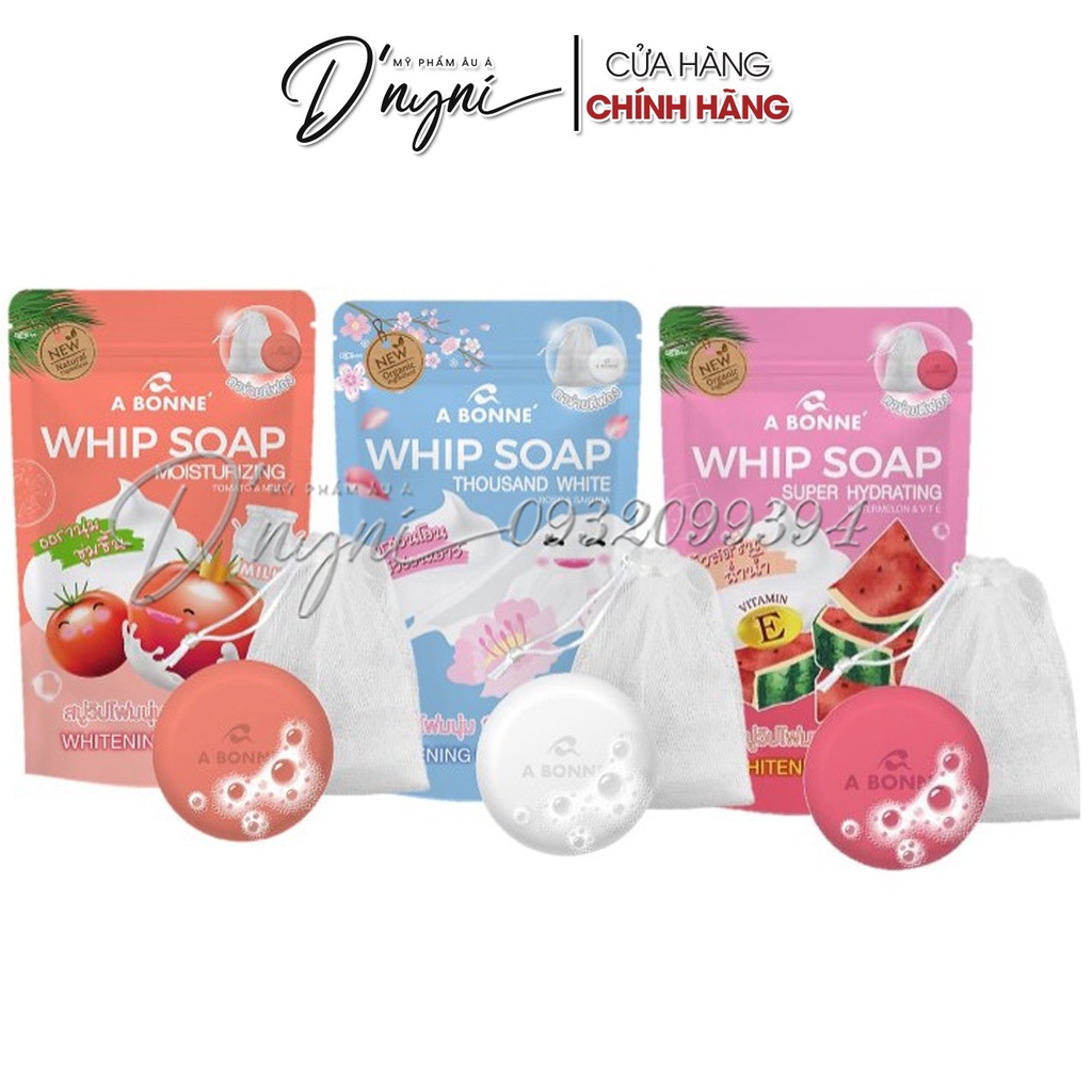 Soap Xà Phòng Dưỡng Trắng Da A BONNE WHIP SOAP Thái Lan 100g - Tặng Kèm Túi Lưới Tạo Bọt Cao Cấp