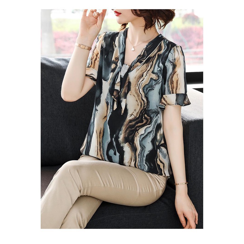 Áo Sơ Mi Voan Mỏng Kiểu Phương Tây Thời Trang Mùa Hè Cho Nữ Trung Niên