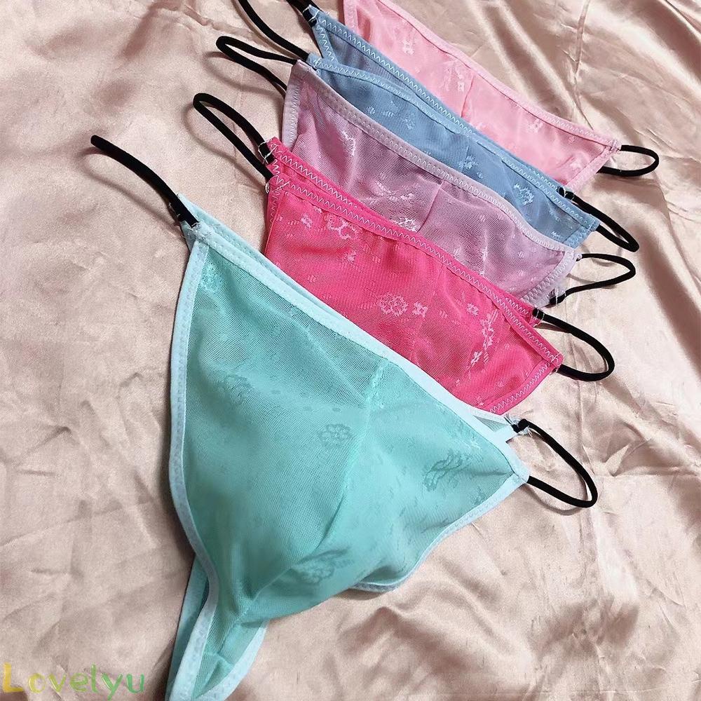 【LOVELYU】Lace Lingerie Mens Sissy Thong G-String Bulge Pouch Panties Bikini Briefs Thin【Good Quality】