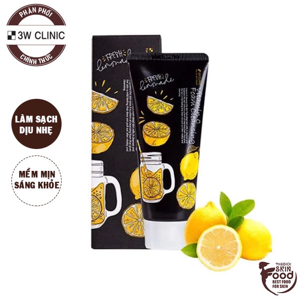 [100ml] Sữa Rửa Mặt Sáng Da Chiết Xuất Chanh 3W Clinic Vitamin C Foam Cleansing - Fresh Lemonade