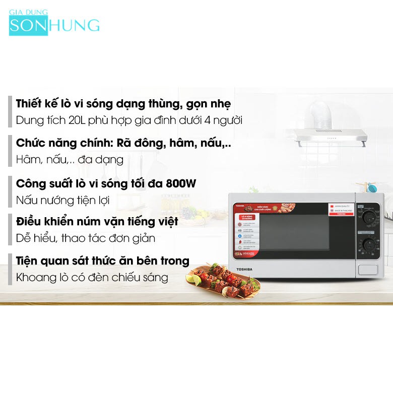 LÒ VI SÓNG TOSHIBA CƠ CÓ NƯỚNG ER-SGM20(S1)VN DUNG TÍCH 20 LÍT NHẬP KHẨU THÁI LAN[BẢO HÀNH CHÍNH HÃNG 1 NĂM]