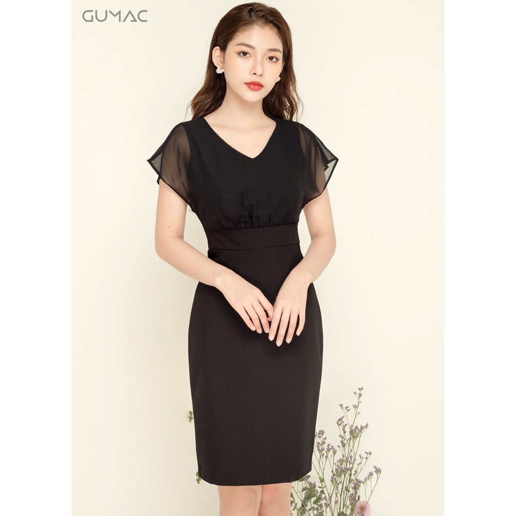 Đầm phối voan tay liền GUMAC MS05935_DEN