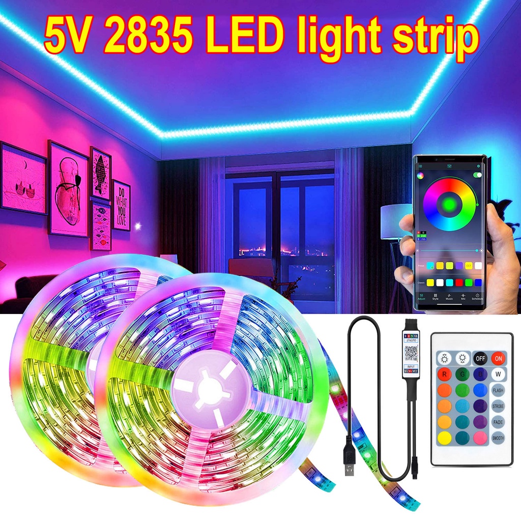Đèn dây led RGB 10M 5M 2835 5V điều khiển bằng điện thoại, nháy theo nhạc, trang trí decor phòng