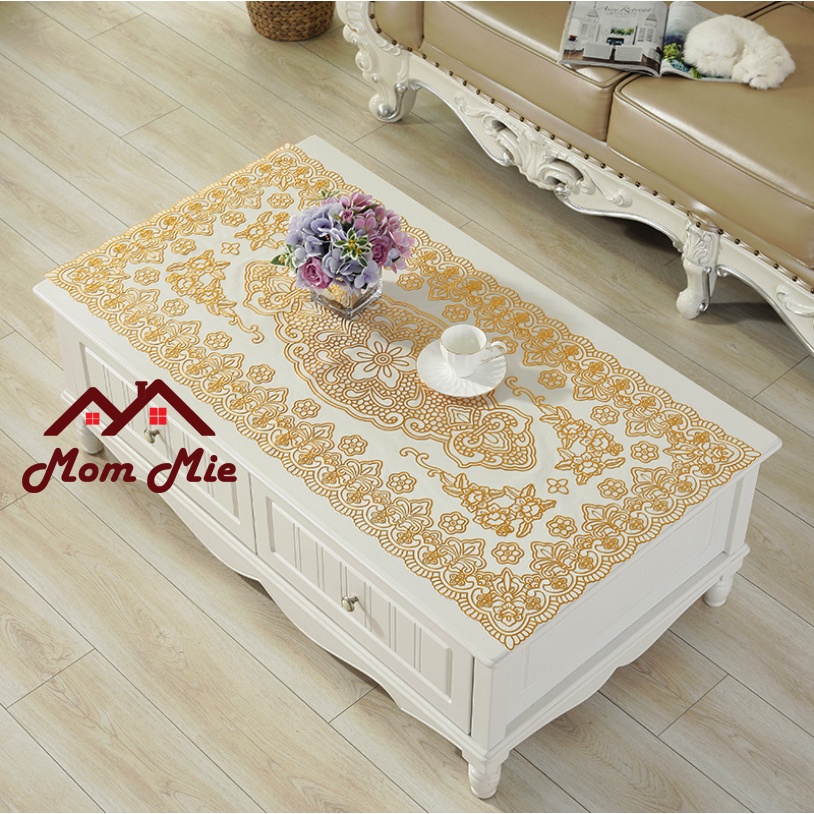 [50x110cm] Khăn trải bàn hoa văn dập nổi sang trọng nhiều mẫu - Màu vàng, bạc - A012