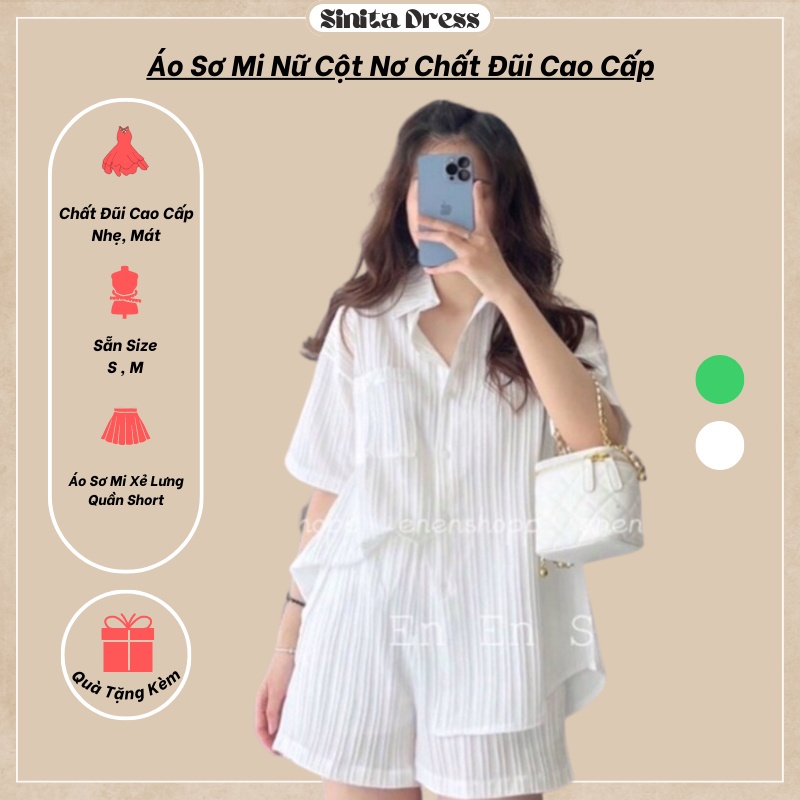 Áo Sơ Mi Gân Đũi Nữ Hàng Xuất Việt Kèm Quần Short Nhiều Màu
