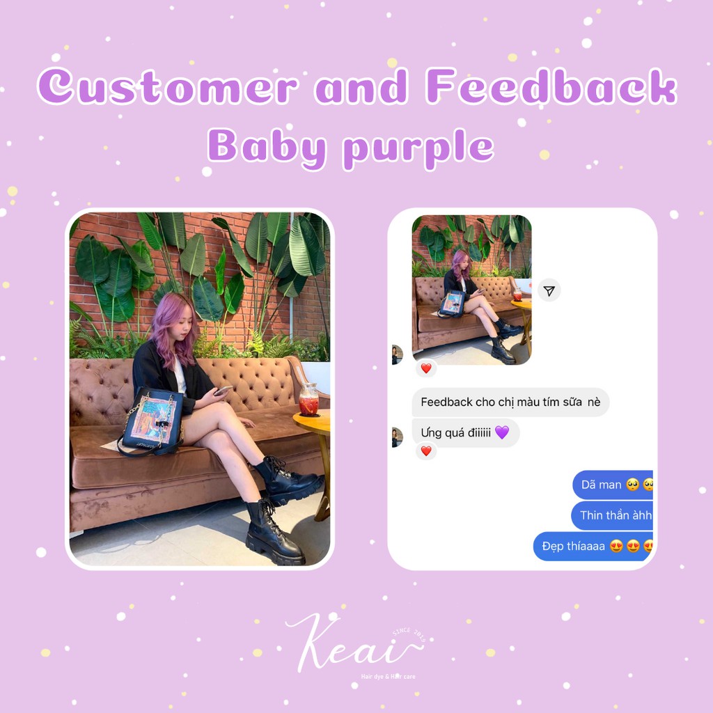 Thuốc nhuộm tóc tại nhà Baby Purple - Tím Pastel - kèm oxi - cần sử dụng tẩy - Keaihairdye