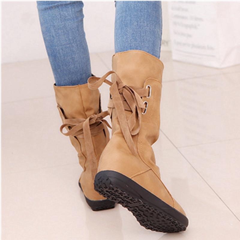 Giày boot nữ đế bệt cổ ngắn thời trang