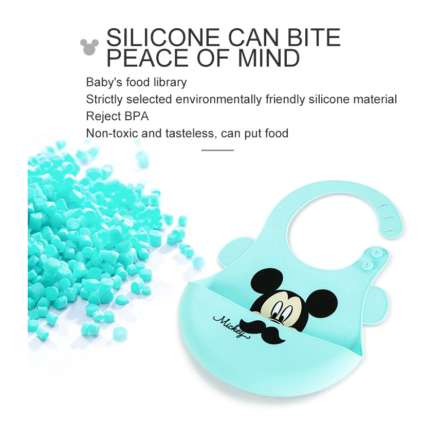 Yếm Ăn Bằng Silicon Chống Thấm In Hình Hoạt Hình Dễ Thương Dành Cho Các Bé
