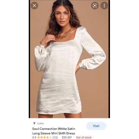 Đầm satin lụa trắng VNXK white dress đầm tiệc cổ vuông tay dài dáng ôm suông xuất khẩu dư xịn