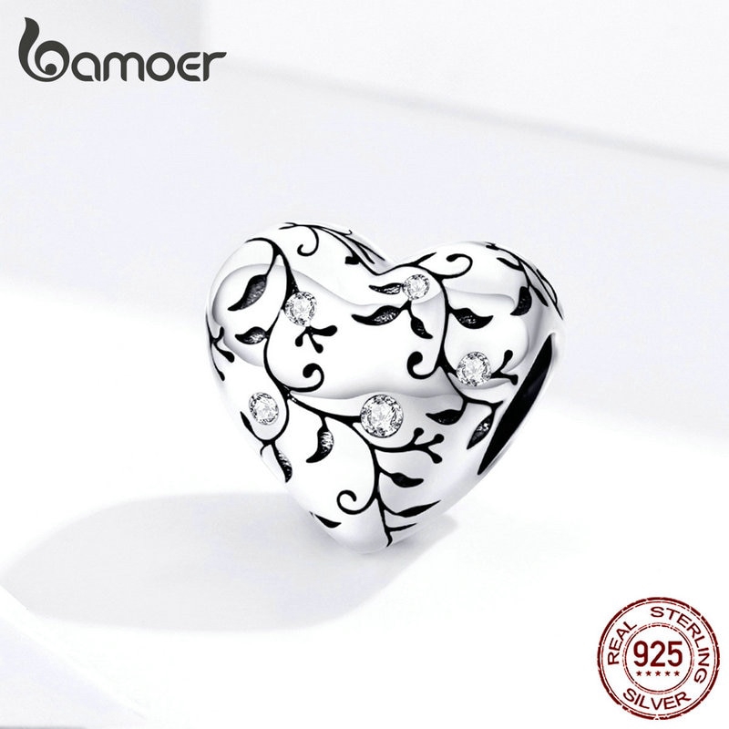 Mặt dây Bamoer hình trái tim phong cách cổ điển SCC1323 bằng bạc 925 tự làm trang sức