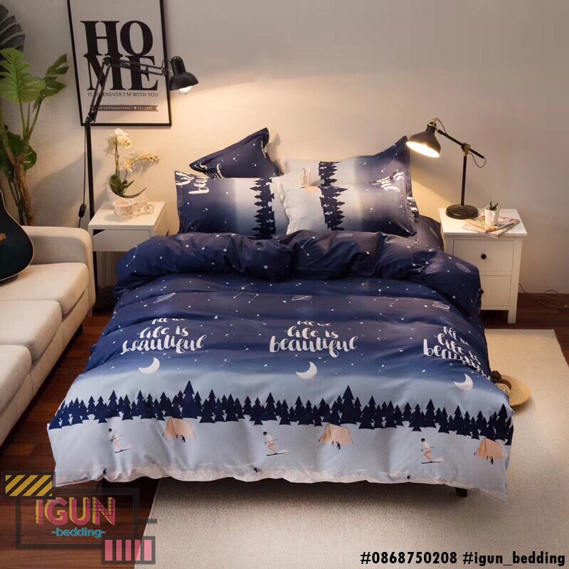 set ĐÊM ĐÔNG LẠNH GIÁ  bộ Chăn Ga Gối 4 món Poly cotton HÀN QUỐC 100%