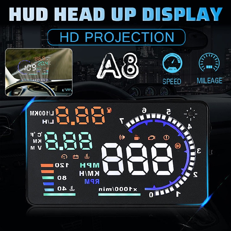 Máy chiếu màn hình kính lái HUD A8 5.5" OBD II OBD2 cho xe hơi