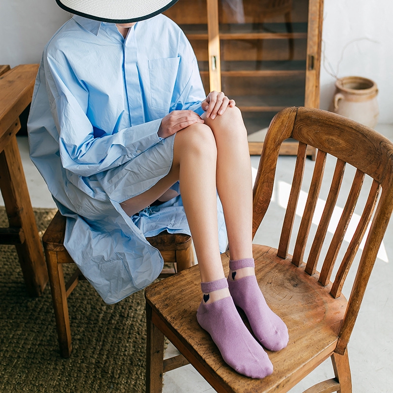 Heart Love Emboridery Women Ankle Socks Summer Fashion Candy Color Transparent Glass Silk Breathable Ladies Socks Girls Hosiery