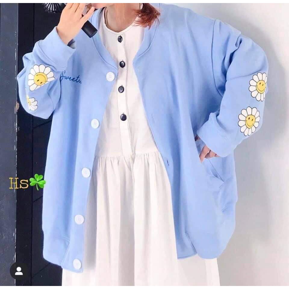 [Có Ảnh Thật] Áo Khoác Nỉ Cadigan Hoa Cúc In Tay, Áo Khoác Nỉ Nữ Form Rộng Chất Dày Dặn Anne Boutique Mã 762