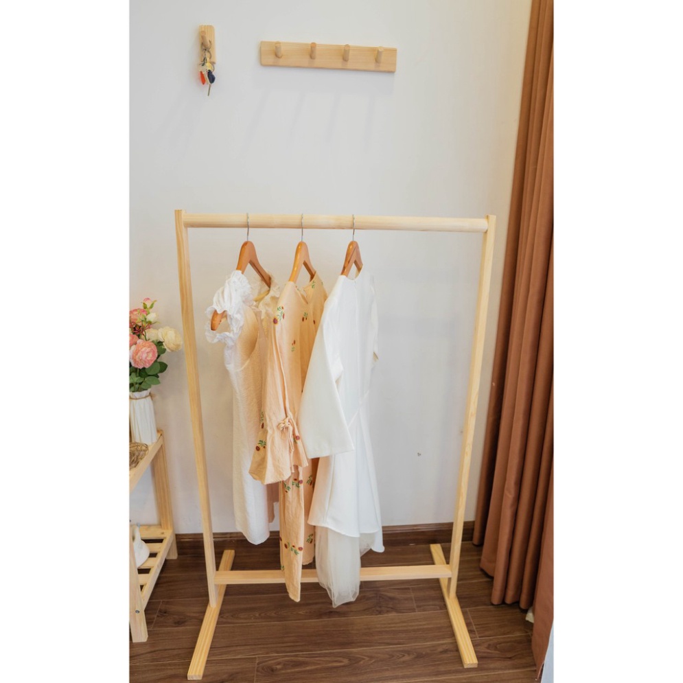 Giá treo quần áo gỗ thanh đơn - Gỗ thông tự nhiên chống ẩm mốc, cong vẹo - Lắp ráp phong cách Hàn Quốc 120 x 80 x50 Cm