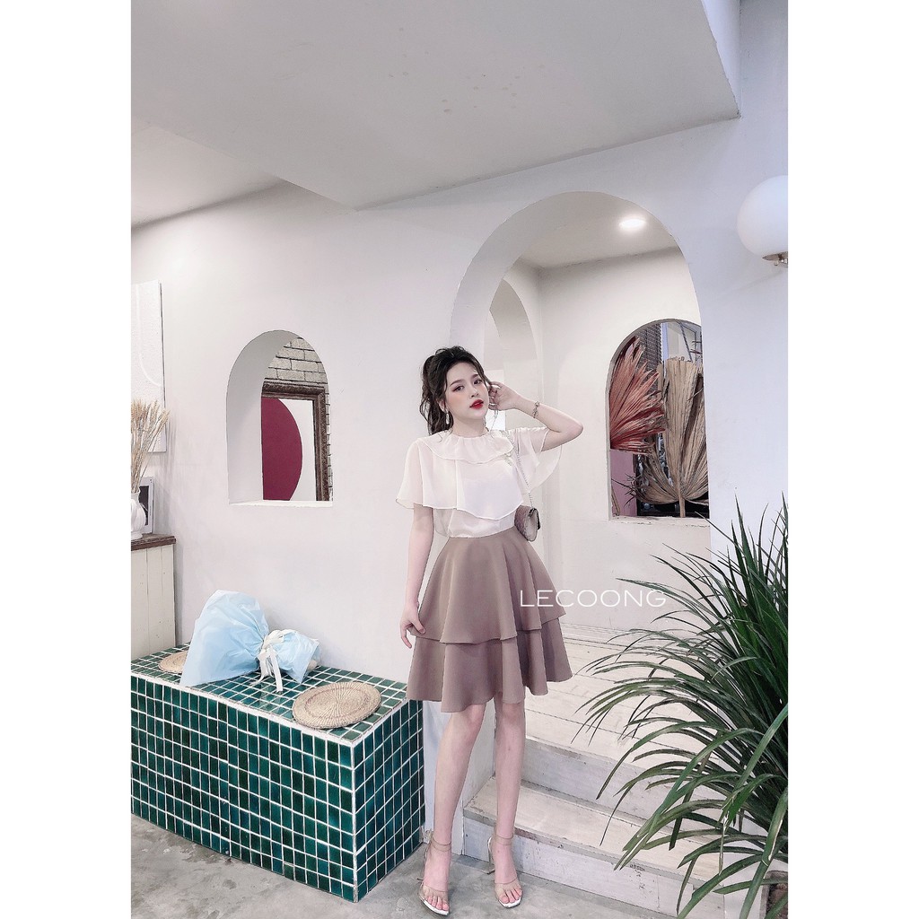 Áo bèo kiểu đẹp chất liệu tơ voan dành cho nữ hai màu trắng thiết kế hai tầng_LeCoong A29 | BigBuy360 - bigbuy360.vn