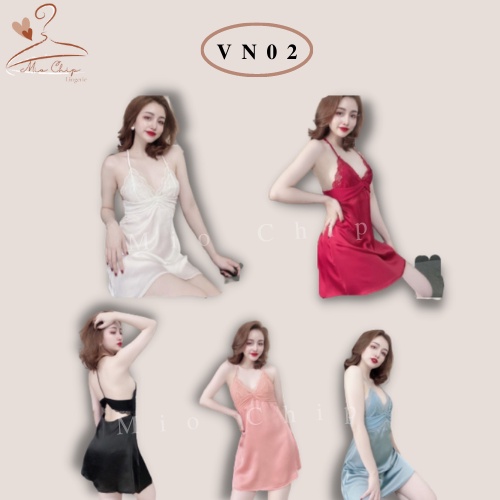 Đầm 2 Dây - Váy ngủ Hai Dây vải phi Bóng Phối Ren VN02