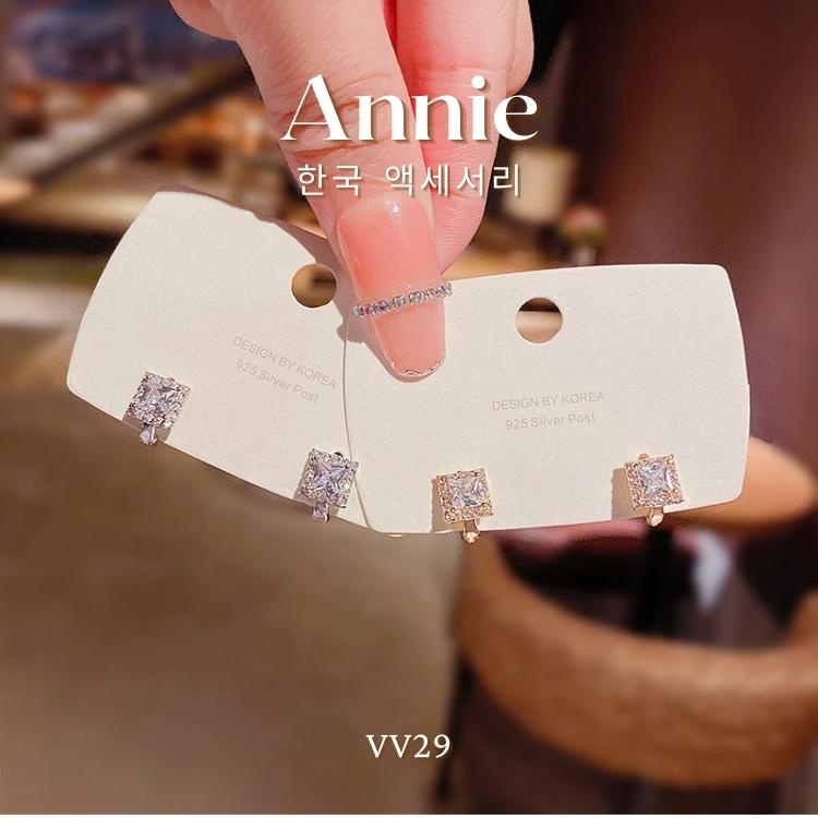 Bông tai nữ đính đá vuông thép y tế không gỉ cao cấp cá tính ANNIE VV29