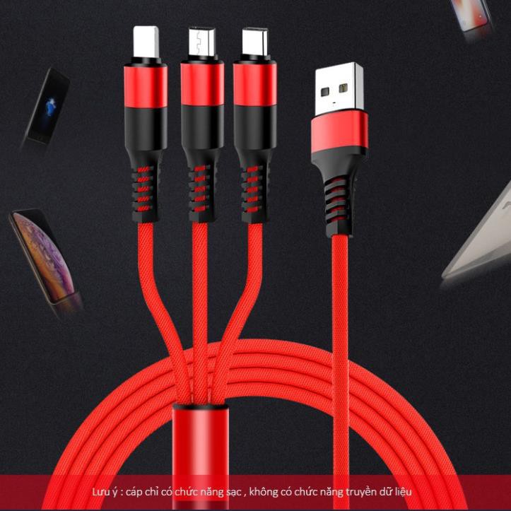 Cáp sạc 3 đầu đa năng Lightning, Micro, Type C siêu bền, tiện lợi, dài 1m2 bảo hành 12 tháng ILEPO IL17 5.0