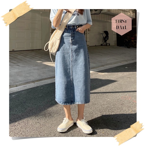 (SẴN) Chân Váy bò dài FIRST DATE chân váy jean denim  chữ A chân váy jeans trơn basic đơn giản dễ phối | BigBuy360 - bigbuy360.vn