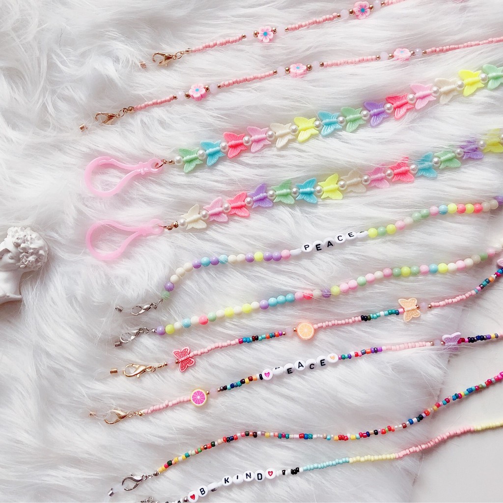 Dây Đeo Mắt Kính Dạng Chuỗi Hạt Hình Bướm Dễ Thương Chống Rơi / Trượt