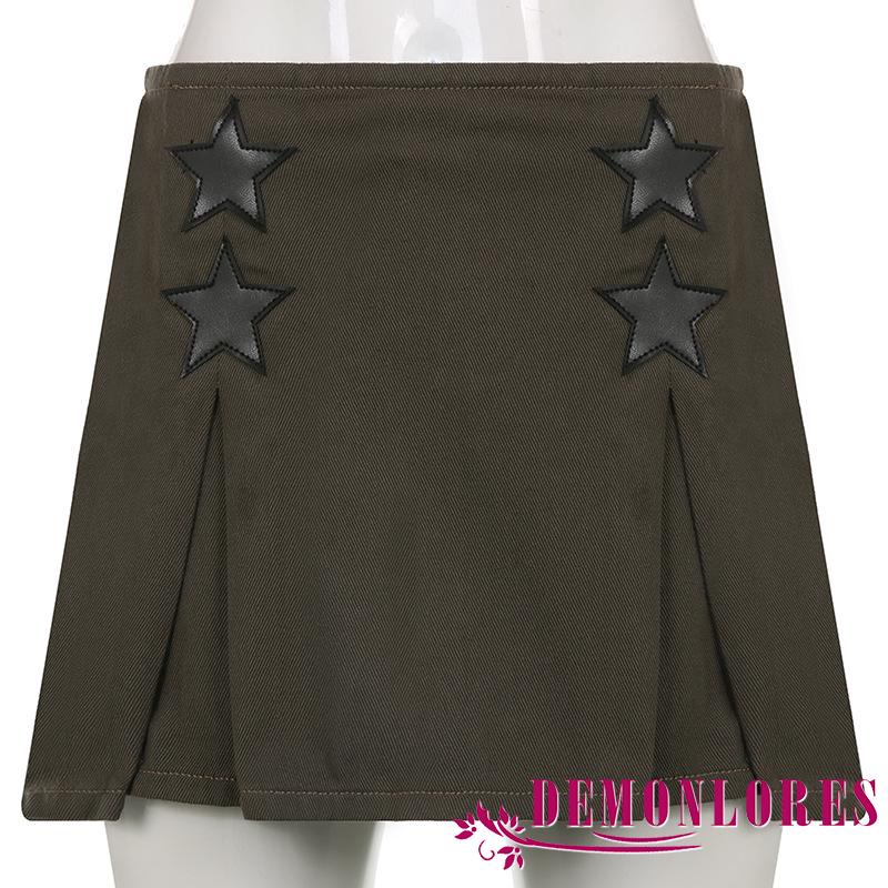 Chân váy jean Xếp Ly Phối Họa Tiết Ngôi Sao Năm Cánh Thời Trang Cho Nữ