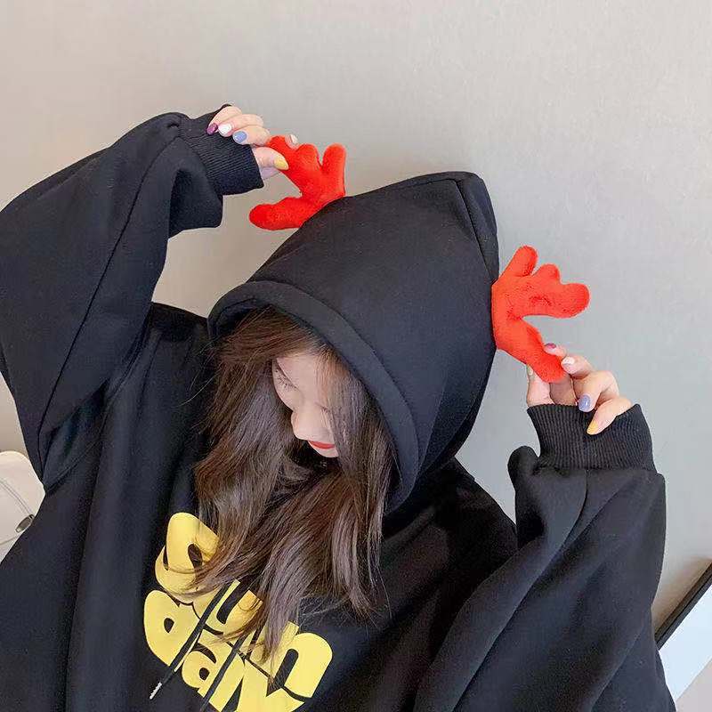 ☒Hoodie có mũ in hình động vật mũ có sừng có big size