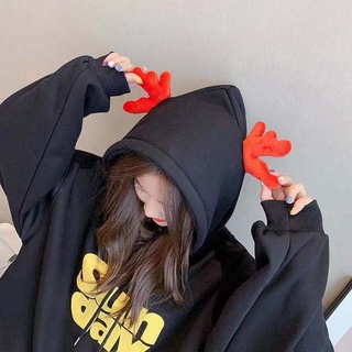 ☒Hoodie có mũ in hình động vật mũ có sừng có big size