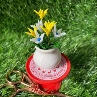 Chậu sứ trắng mini làm handmade, hoa pha lê, hoa đất sét