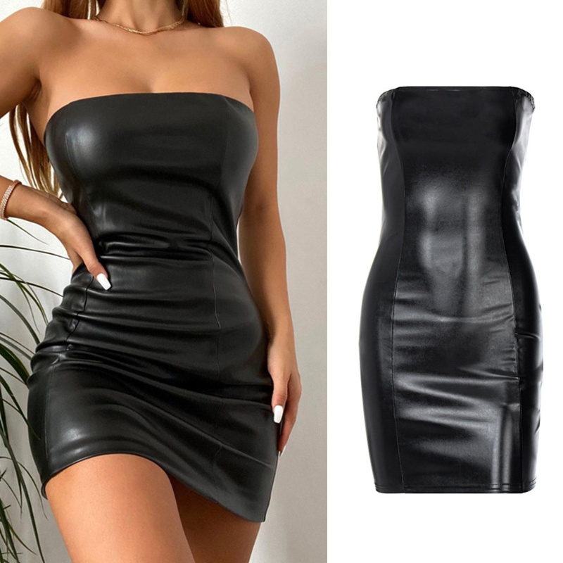Đầm Mini Ôm Dáng Không Dây Giả Da Gợi Cảm Cho Nữ